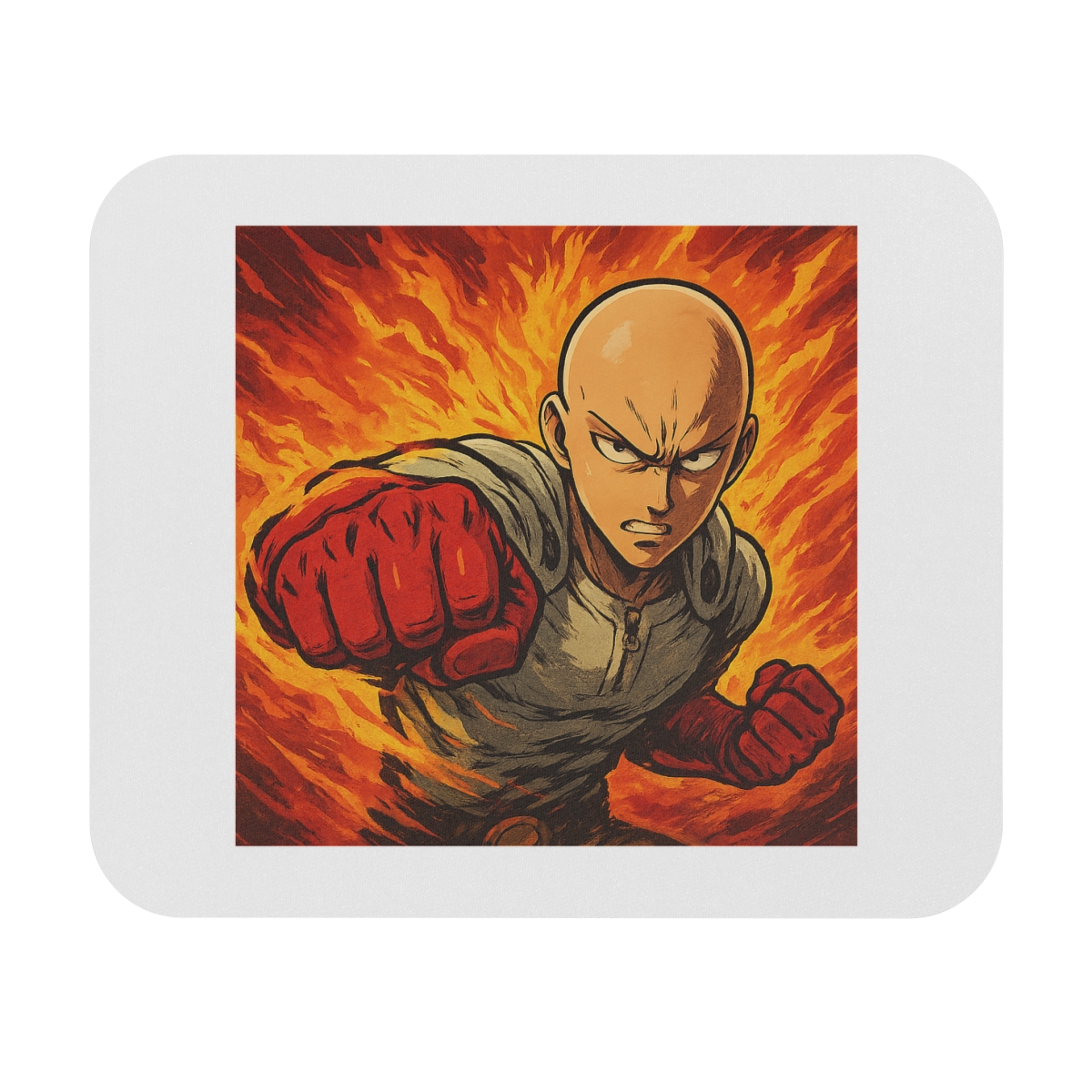 Fiery Anime Punch Hero Gaming Mousepad