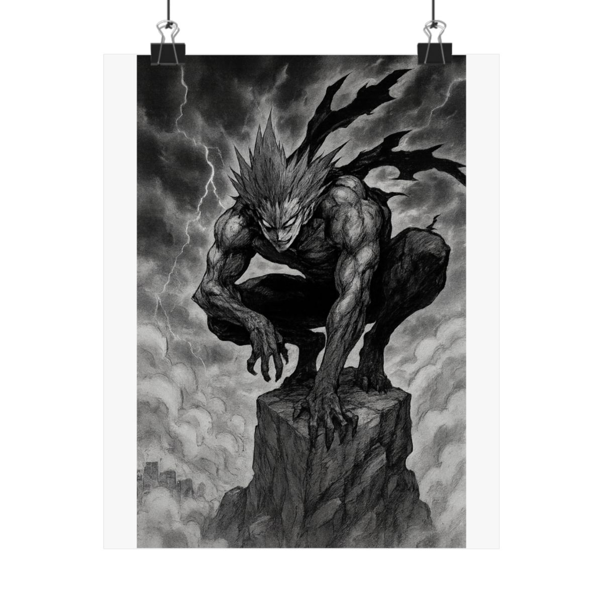 Garou One Punch Man Poster | Black & White Manga Art Print - alternate angle 2, merchandise