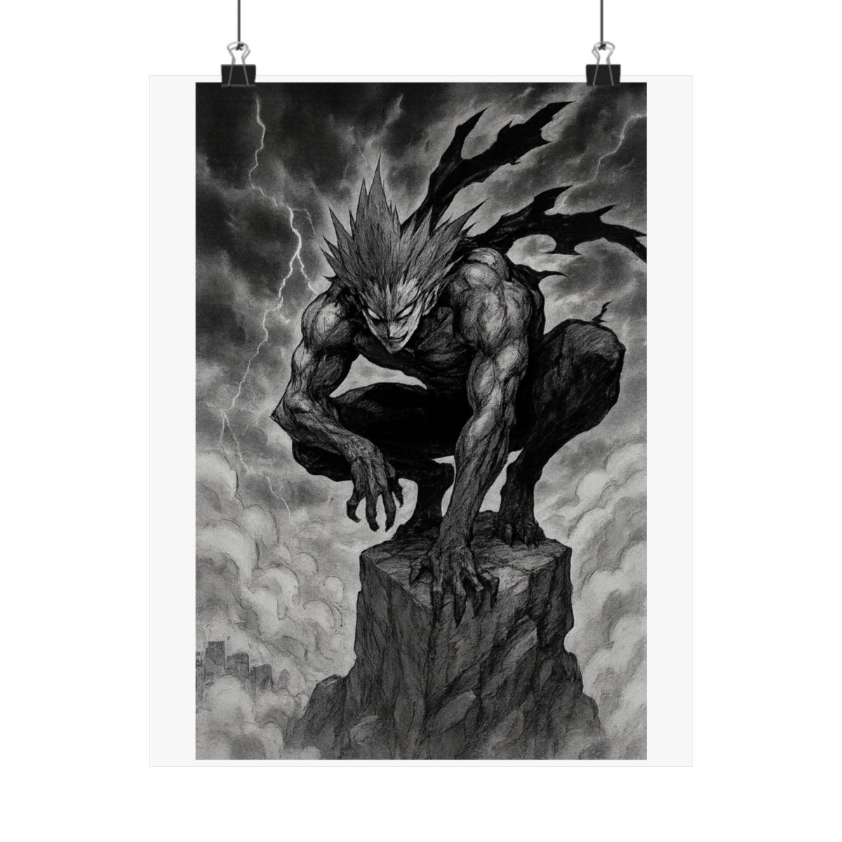Garou One Punch Man Poster | Black & White Manga Art Print - alternate angle 3, merchandise