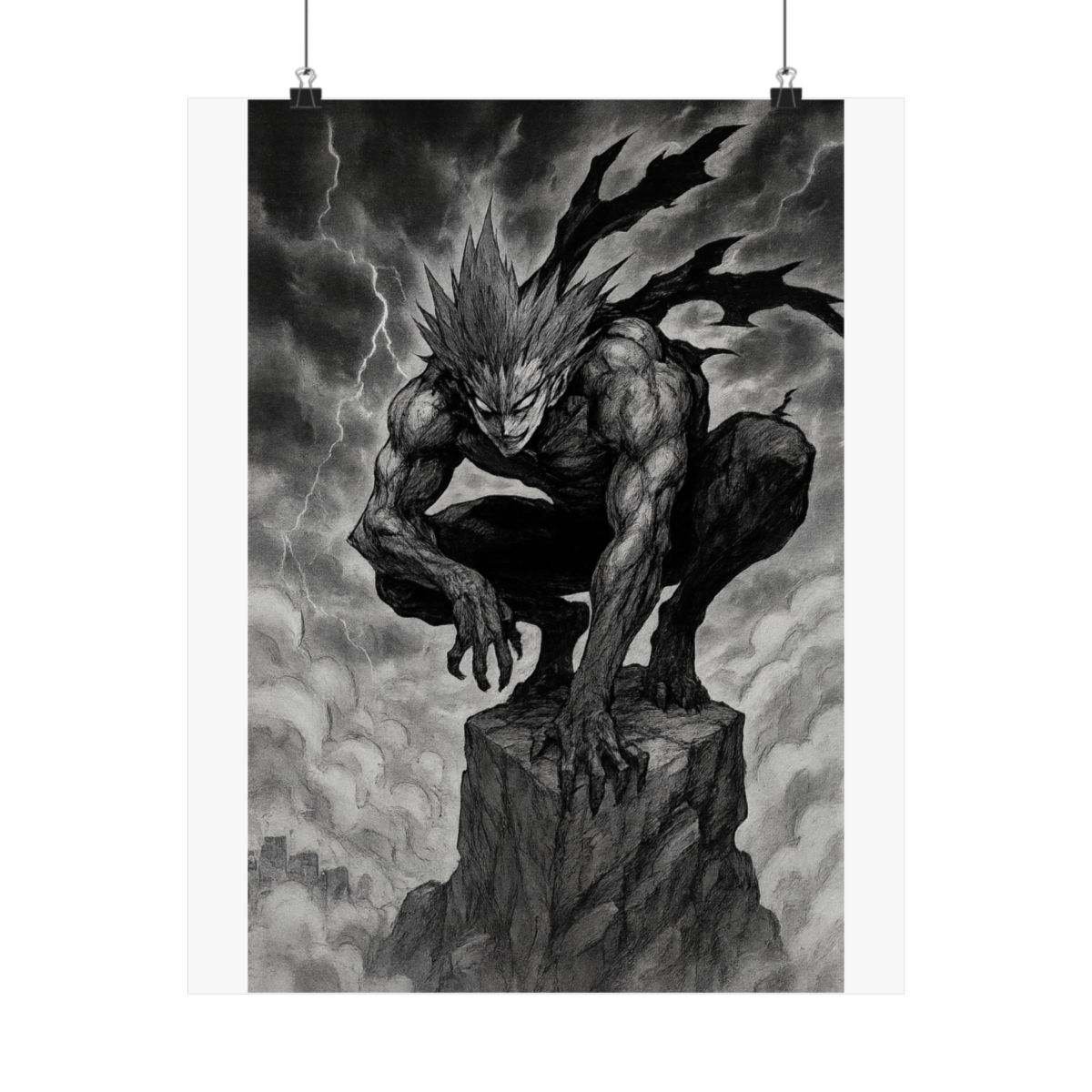 Garou One Punch Man Poster | Black & White Manga Art Print