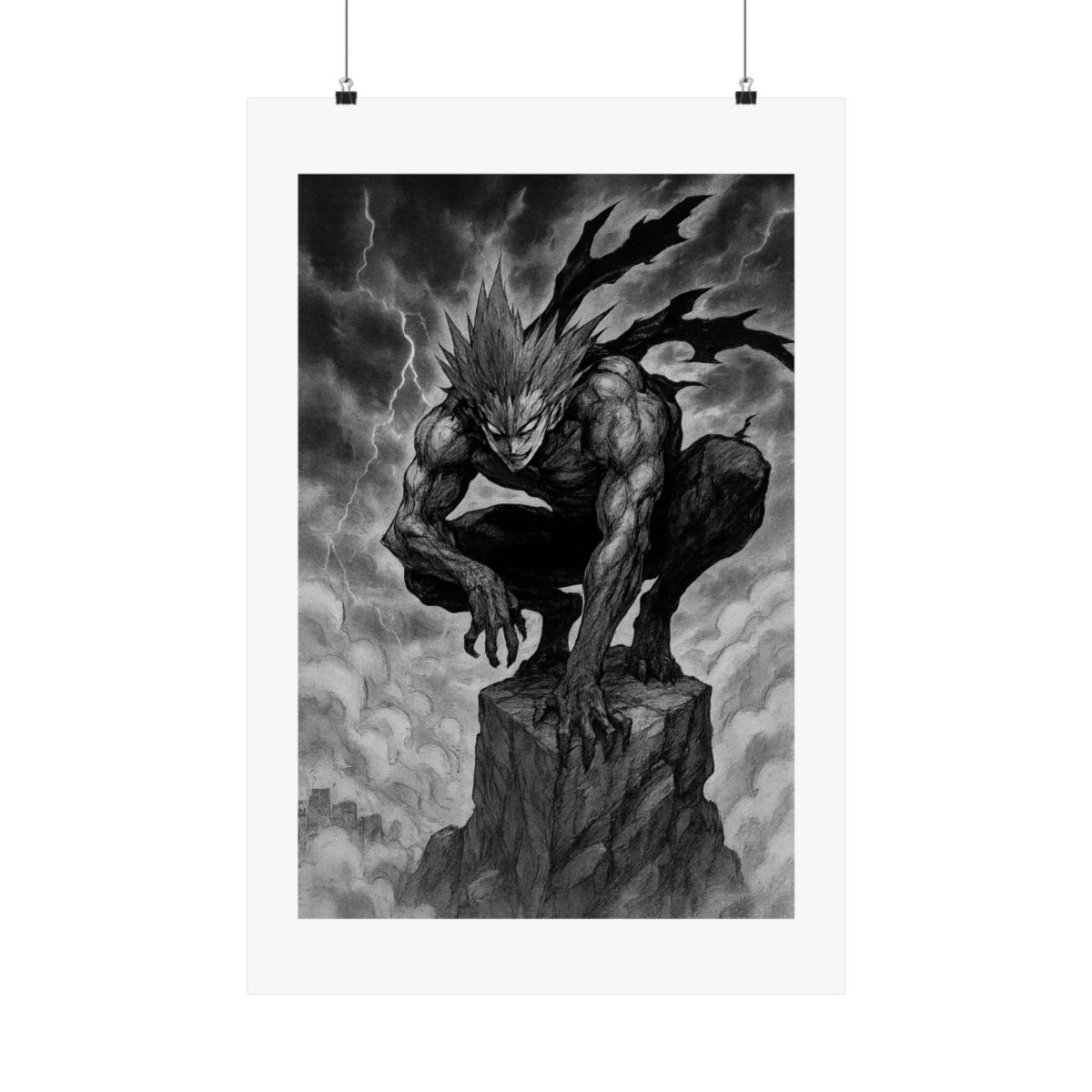 Garou One Punch Man Poster | Black & White Manga Art Print - alternate angle 1, merchandise